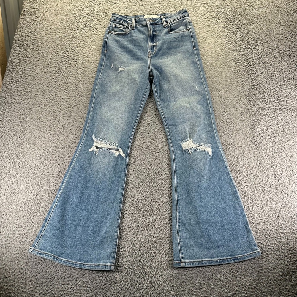 Hidden Jeans Women's 26x30 Blue Denim Flared Stretch Workwear Faded Distressed